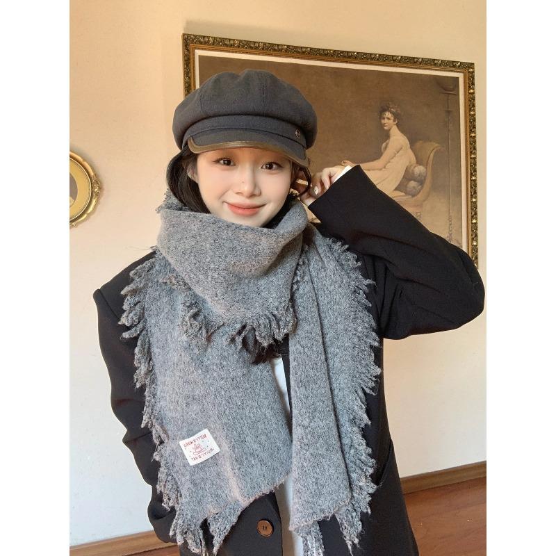 Blue Tassel Knitted Scarf for Women in Winter Korean Style Versatile High End Thickened Warm and Cold Protection Neck Scarf Shawl