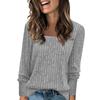 Women's Long Sleeve Square Neck Knit Top for Casual Wear