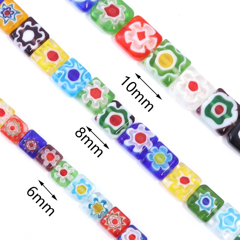 Thousand Flower Lampwork Beads Colored Square Spacer Loose Beads Glass Beads For Jewelry Making DIY Crafts Bracelet Findings