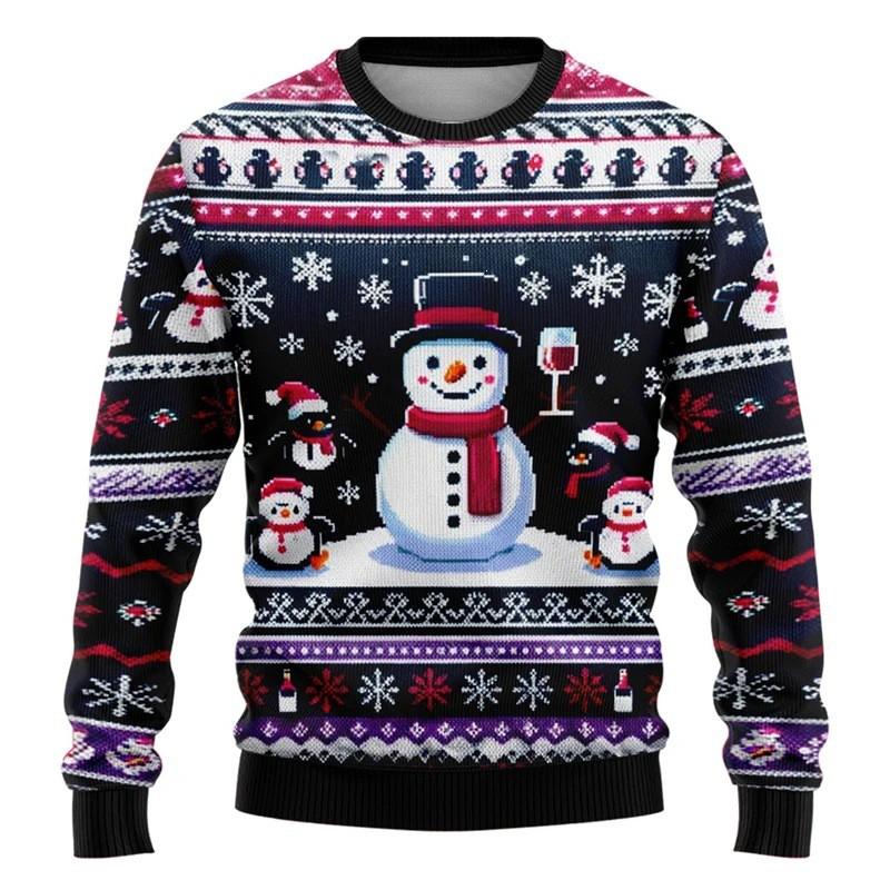 Unisex Christmas Sweatshirt With 3D Snowman Santa Print Hooded Long Sleeve Cotton Pullover Holiday Casual Wear