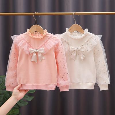 High-end Girls' Base Shirt Autumn Winter Fleece Long Sleeve Pure Cotton T-shirt Spring Autumn New Fashionable Children's Puff Sleeve Top