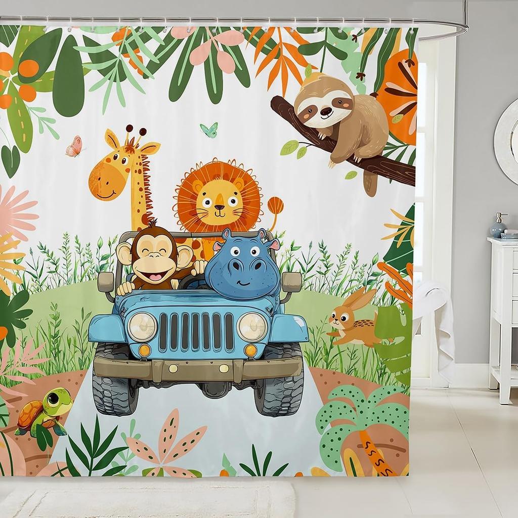 Funny Swimming Dog Fabric Shower Curtain Cute Pet Shower Curtain for Kids Ocean Theme Bathroom Waterproof Accessories with