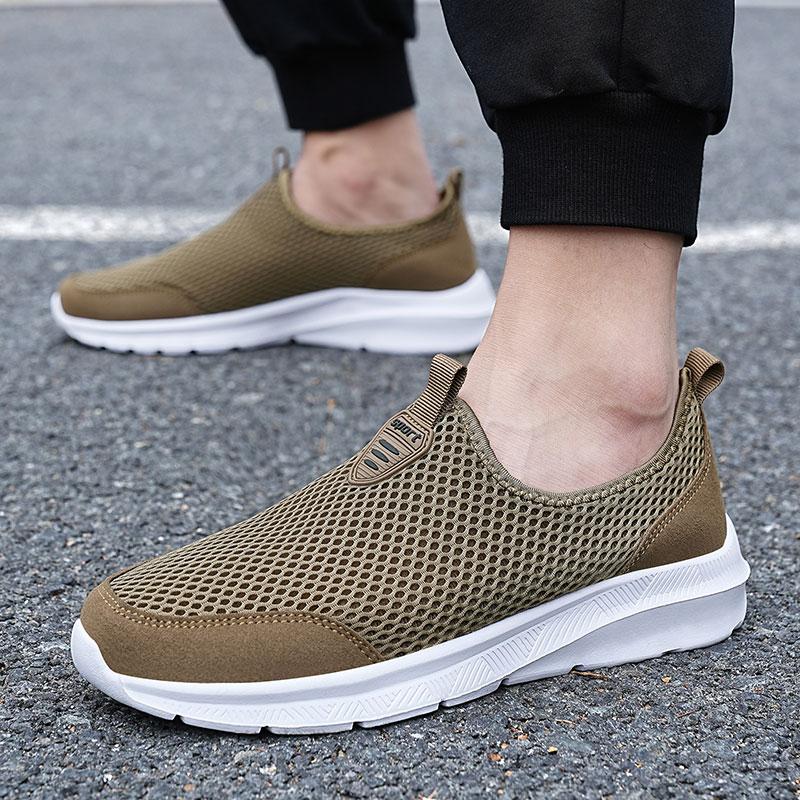 Fashion Brown Summer Mesh Men Walking Shoes Lightweight Sneakers Breathable Slip On Casual Sports Comfortable Flats Plus 48 Casual