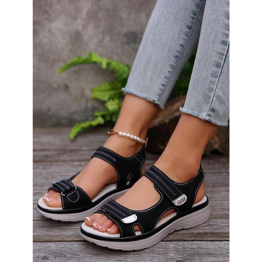 Ladies' Elegant Mary Jane Sandals - Adjustable Ankle Strap, Breathable Toe and Cushioned Insole, Summer Beach Slope Heel Design Open Toe Sandals