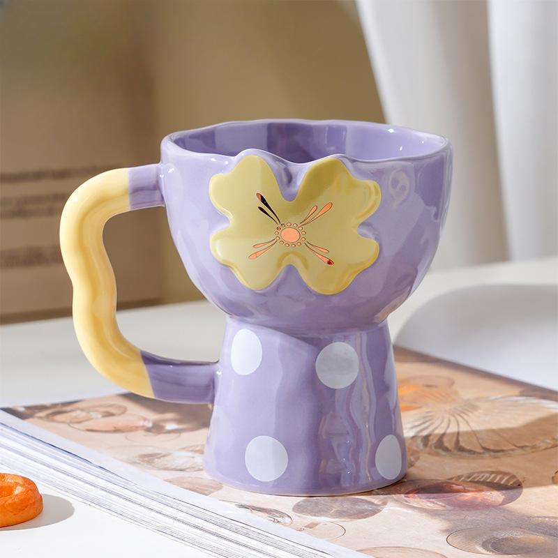 

Цветы Высокая ножка Чашка для мороженого с ручкой Керамическая чашка Десертная чашка Чашка для девочек Креативная кружка для мороженого и сока 350ml