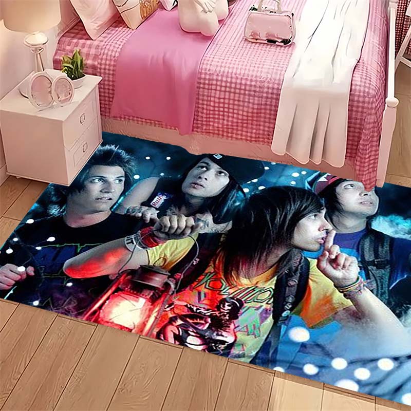 Rock Band Night Scene Group Photo Print Area Rug Music Fan Non‑Slip Rectangular Floor Mat Punk Art Home Decor Rug for Gaming Room Living Bedroom