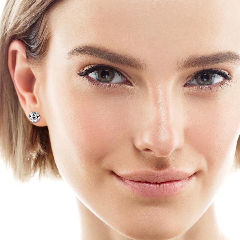 925 Silver 8mm Round Zircon Stud Earrings for Women Wedding Engagement Party Jewelry Gift