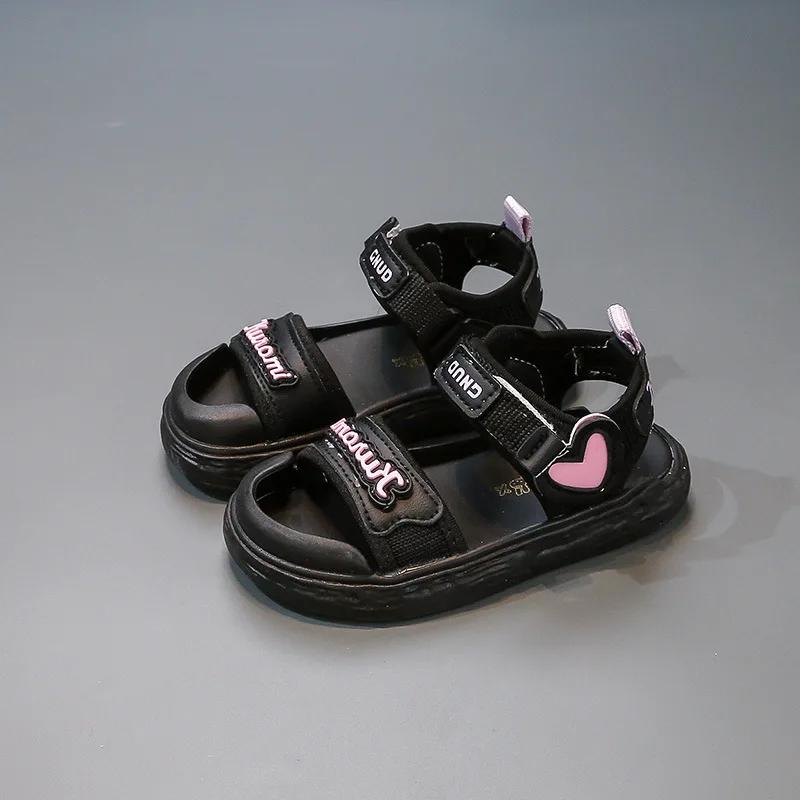 

Fashion Fashion Heart Children s Beach Shoes Summer PU Hook Loop Sport Toddler Girls Sandals Non Slip Closed Toe Kids Sport Sandals 30 чёрный