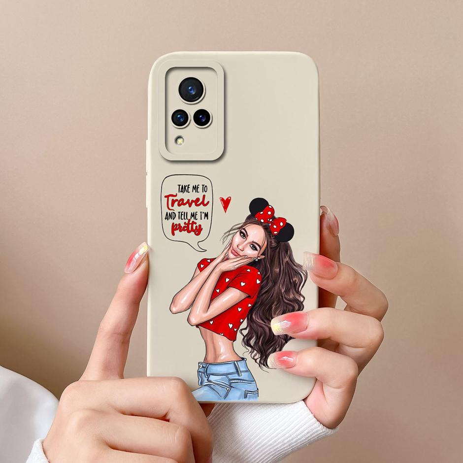 Phone Case For VIVO V21 4G 5G Cute Sweet Girls Cartoons High-quality Liquid Silicone Coque For VIVO V21 4G 5G New Design Funda