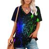 Summer V-neck 3D Colorful Splash Printed T-shirts Fashionable Casual Short Sleeved Women's T-shirts