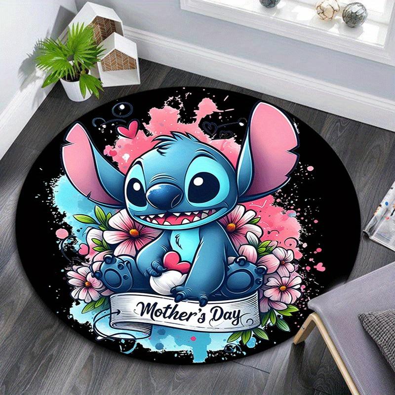 

1pc Cute Stitch Round Area Rug - Non-Slip, Machine Washable Polyester Carpet for Living Room & Bedroom Decor 80cm by 80cm