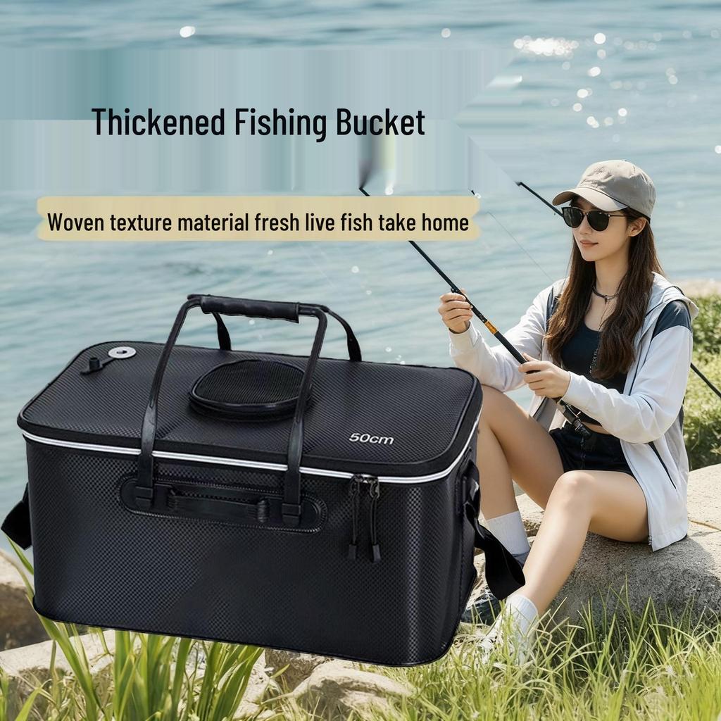 Woven Texture Multi-functional Folding Fishing Tackle Box & Live Fish Keeper Bucket