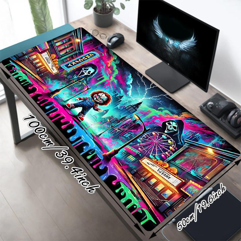 1Pc Cyberpunk Horror Circus Gaming Mouse Pad Keyboard Desk Mat Non-slip Rubber Lock Edge Waterproof Computer Mousepad for Office Home Decor S199