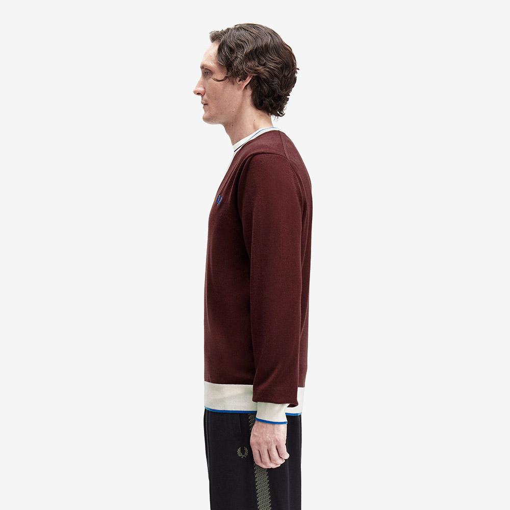 FRED PERRY [Sharp] Contrast Tip Knit - Oxblood Afpm253K316-597