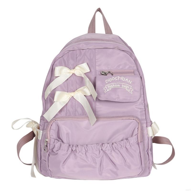 4XFF Japanese Anime Nylon School Bag for Teen Girls with Bows Preppy Large Backpack