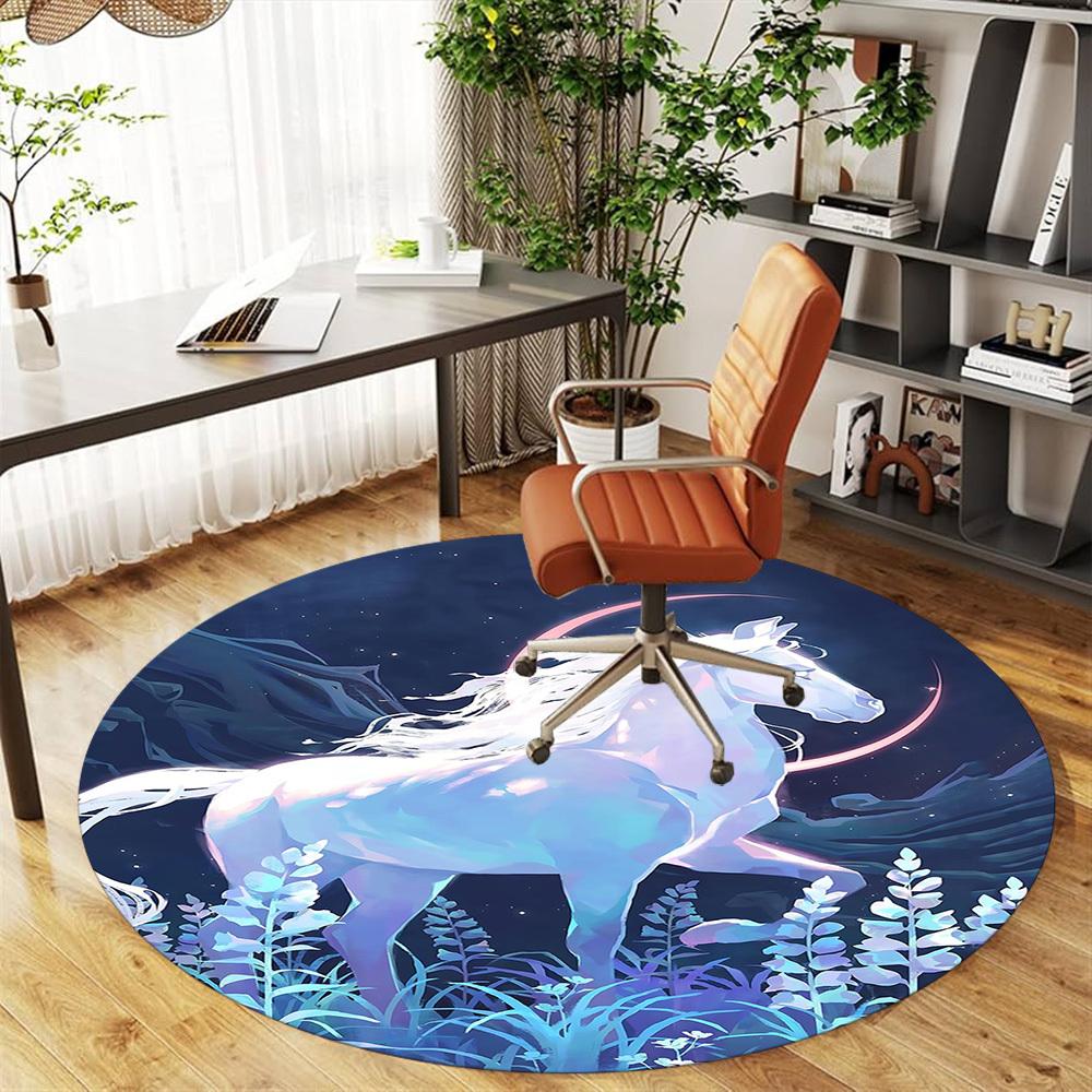 1pc Unicorn Fantasy Round Chair mat office Area Rug - Non-Slip, Floor Mat for Office, Bedroom, and Indoor Decor p127024