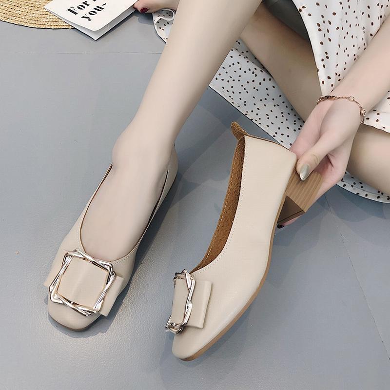 Fashion Genuine Leather Spring and Autumn Handmade Women's Low-heeled Loafers Square Toe Comfortable Soft Leather Women's Shoes Fashion