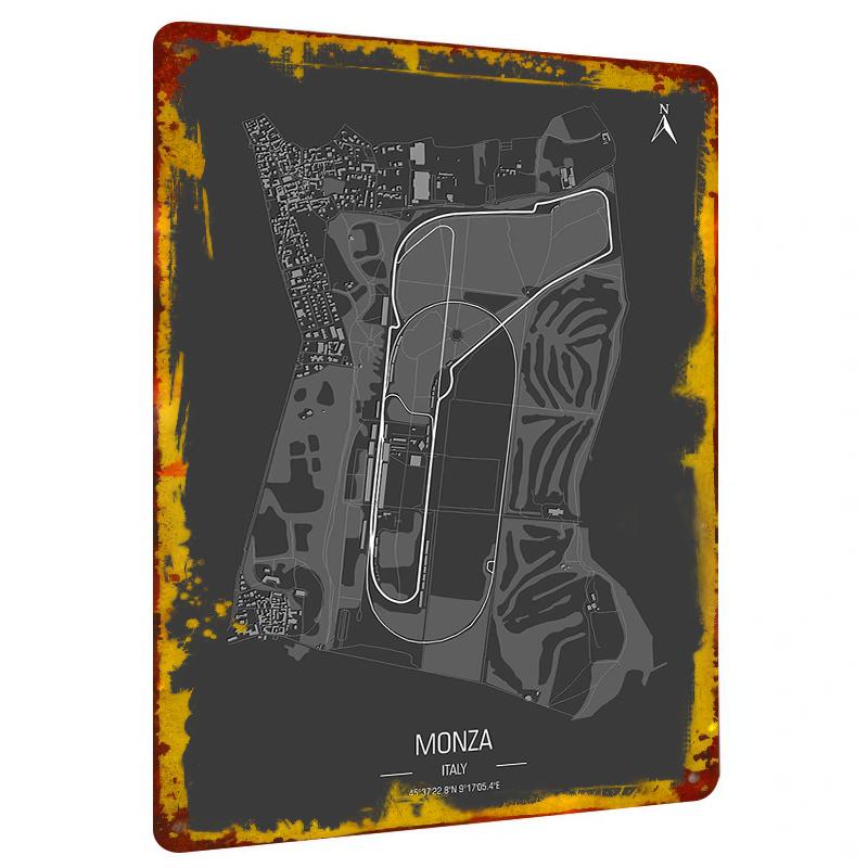 

Monza Circuit Map Metal Wall Art Italy Racing Track Decor for Home Office Garage Decorative Sign 20x30cm（7.8x11.8inch）