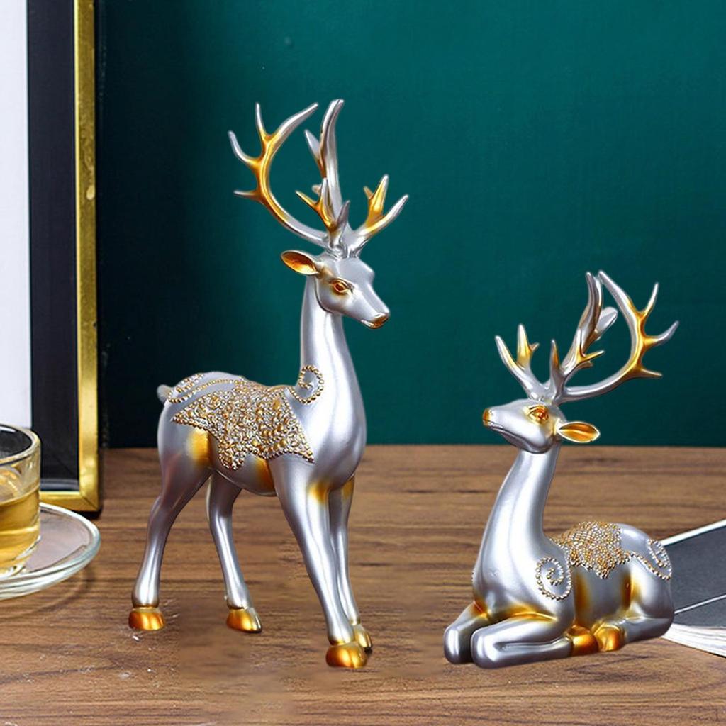 2 Pieces Deer Couple Statue Decoration Home Decor for Living Room Bedroom Desktop Wedding