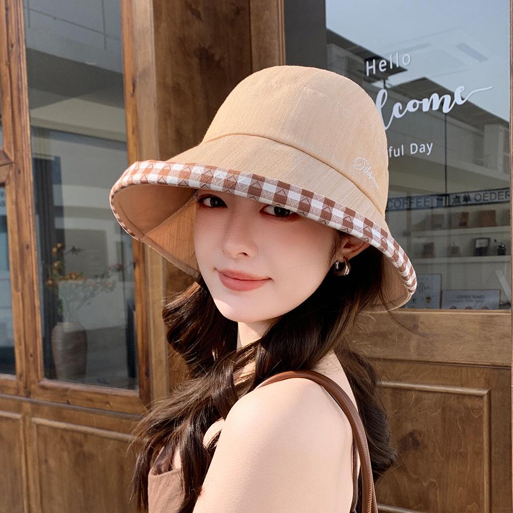 Women's Summer Plaid Bucket Hat: Breathable, UV Protection, Face-Slimming, with Bowknot