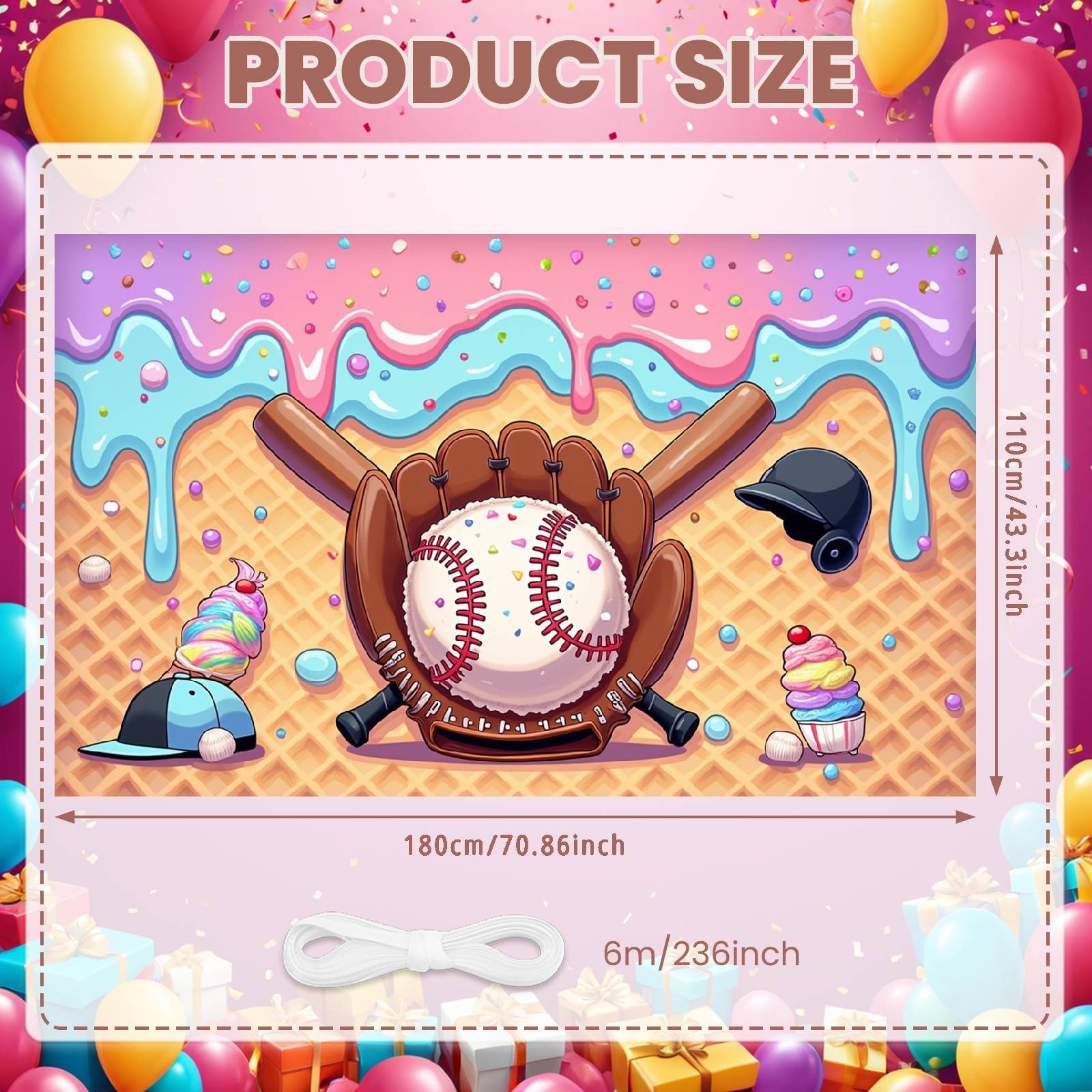 

Celebration Display Festive Kids Backdrop Ice Cream Backdrop Pink Blue Drizzle Sports Display For Outdoor Event Kids Birthday