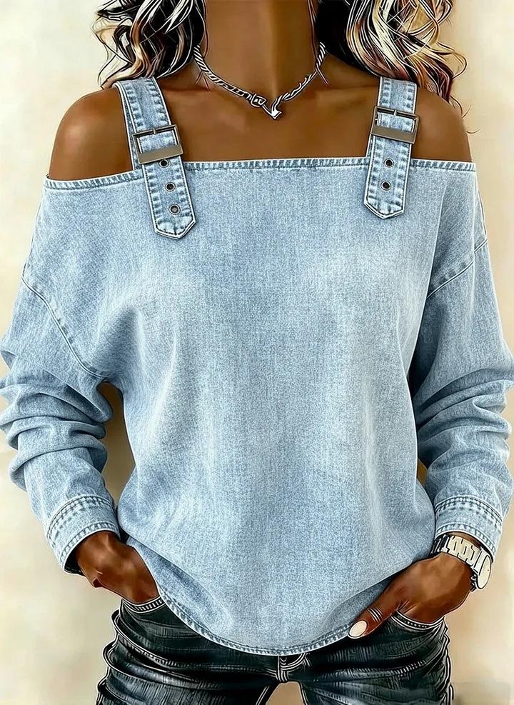 2026 Women's One-Shoulder Strap Long Sleeve Top for Spring, Summer, and Autumn