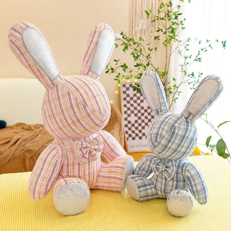 Adorable Pink And Blue Plush Rabbit Doll Soft Stuffed Animal Gift For Kids