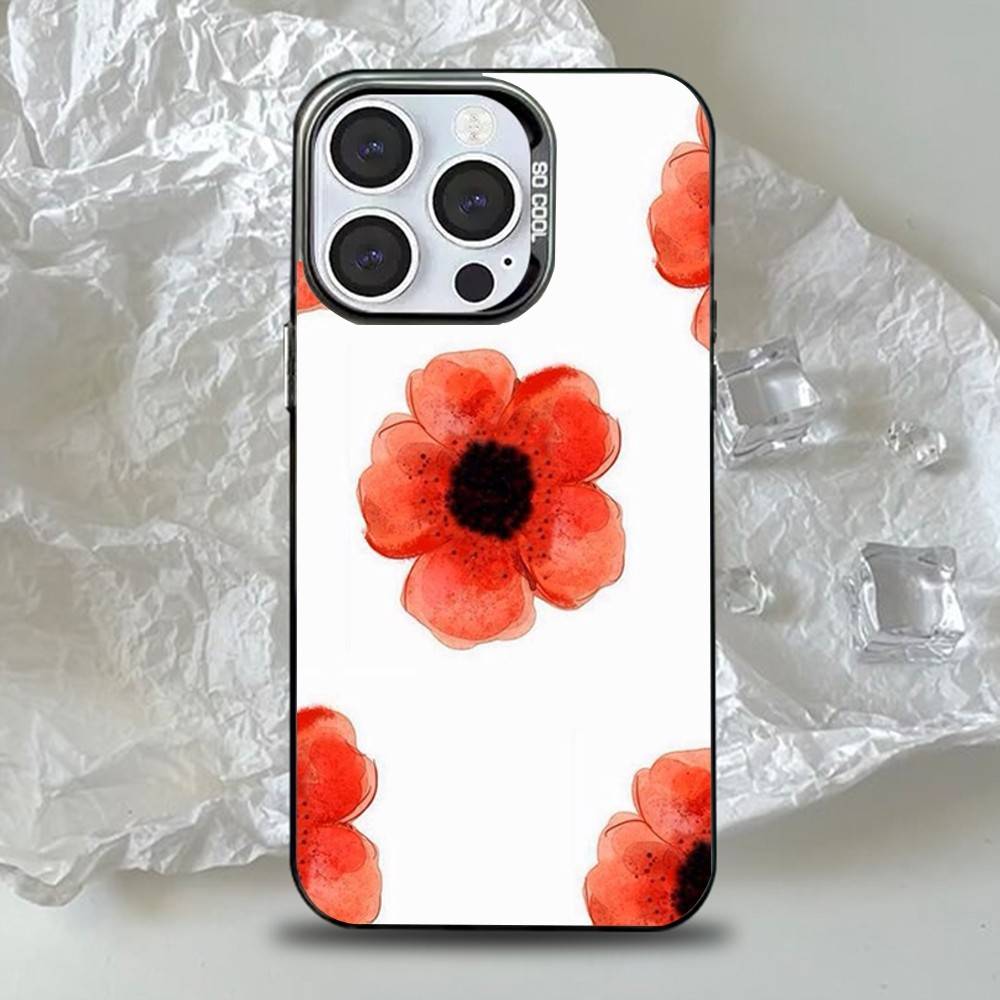 Red Poppy Watercolor Floral White Phone Case for iPhone 17 16 15 14 13 12 11 16E Series Pro Max Plus Double Layer Protection
