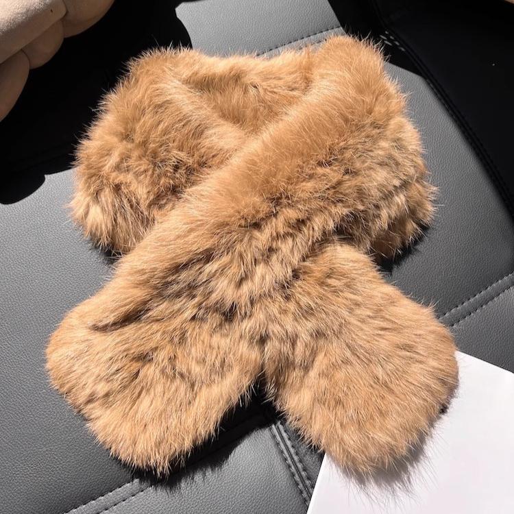 Rabbit Fur Knitted Scarf Women's Autumn and Winter High Sense Korean Version Versatile Warm Thickened Neck Protection Double-sided Fur Plush Scarf
