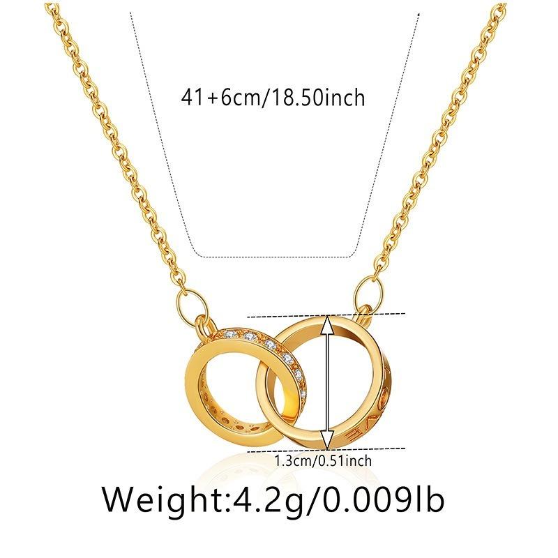 Interlocking Double Ring Gold Plated Zircon Light Luxury Simple Clavicle Necklace For Women