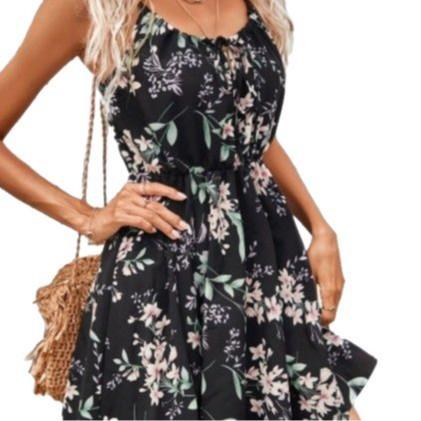 Women Dress Elegant Sleeveless Pullover Stitching Elastic Waist Sling Women's Dress