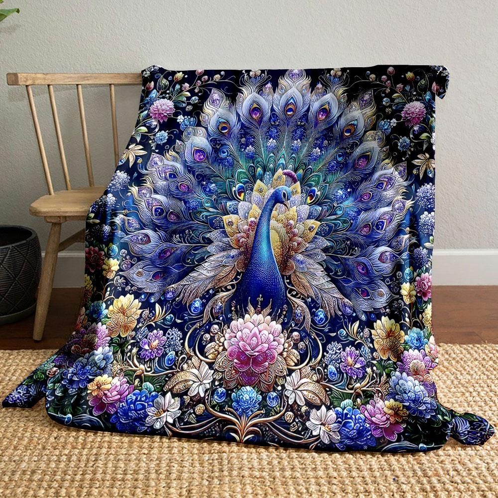Intricate Peacock and Floral Art Print Blanket Soft and Cozy Perfect for the Living Room Bed Sofa or a Nap,gift