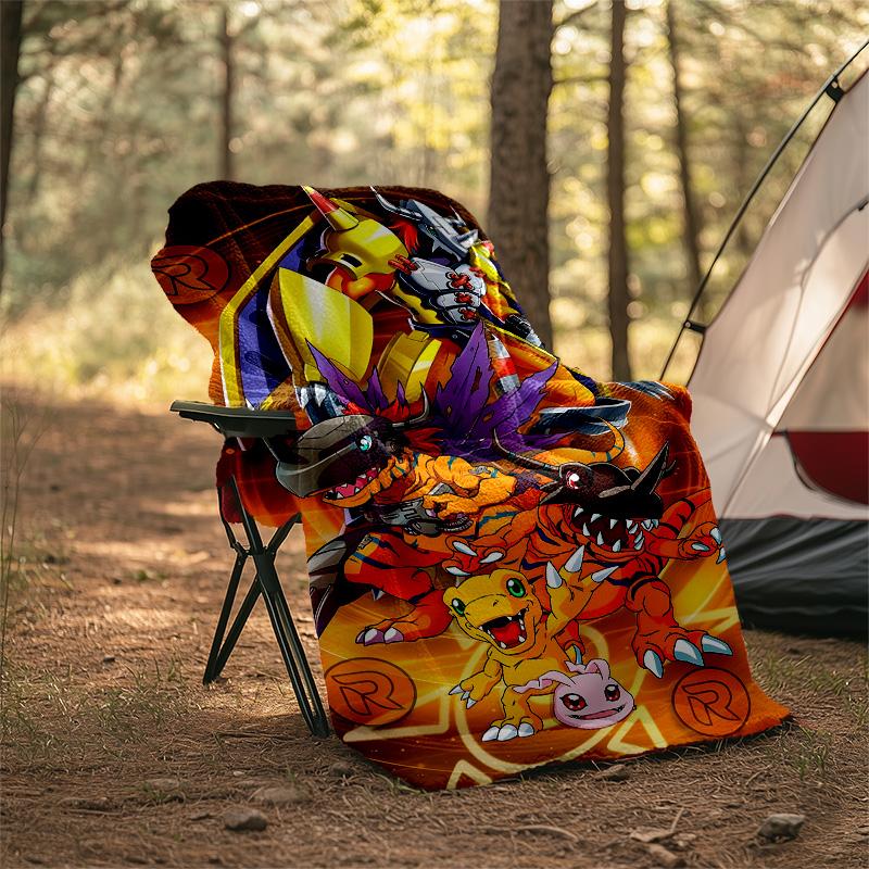 1pc Digimon Theme Blanket - Digital Print, Polyester, Cozy for All Seasons, Perfect for Outdoor, and Travel
