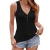 Summer Solid Color V-Neck Button Slim Fit Basic Tank Top Vest For Women Slim Fit Basic Tank Top Leisure Color V-Neck Button Summer
