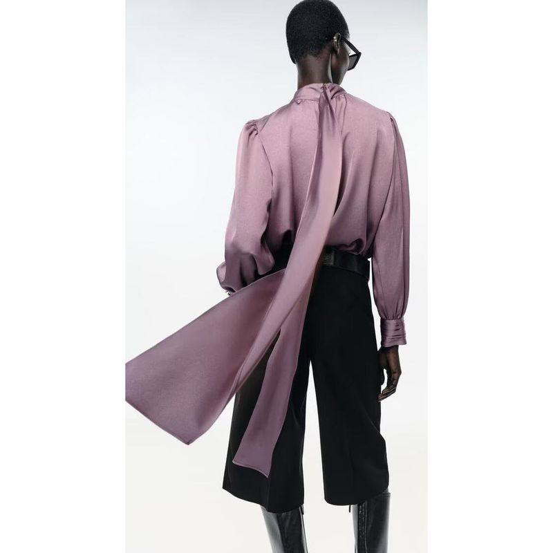 Za Autumn and Winter New Arrivals Women's Clothing Zr European and American Style Fashionable Satin Texture Shirt with Bow Decoration 8946839