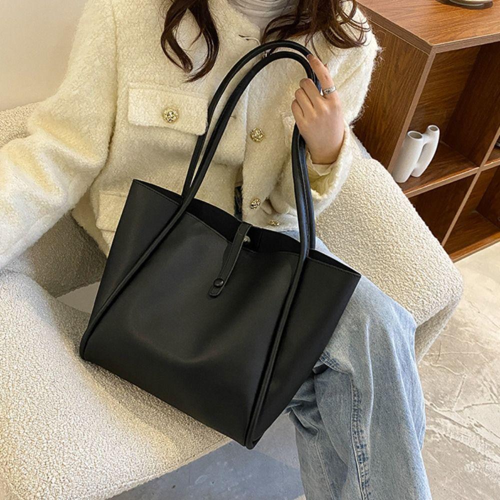 French Style PU Leather Shoulder Bag Simple Casual New Design Tote Bag Retro Underarm Bag  Travel