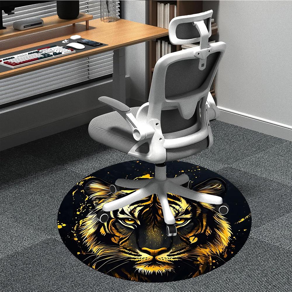 1pc Tiger Face Chair Carpet for Office, Round Non Slip Durable Large Size Office Carpet, Suitable for Office