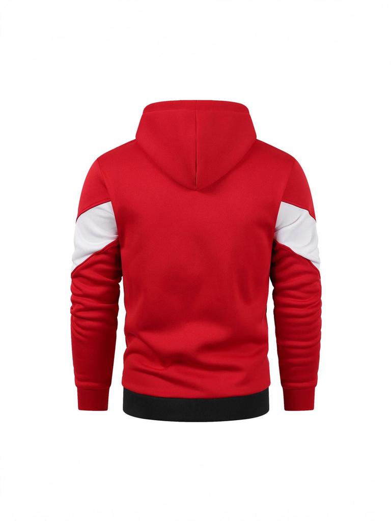 Men's Plus Size Color Block Hooded Zip-Up Cardigan Jacket - European & American Spring/Autumn Casual Wear