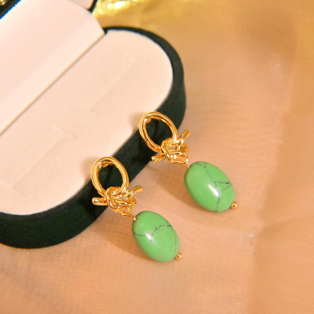 Elegant Retro S925 Silver Needle Turquoise Earrings - Chinese-Inspired Light Luxury for Women