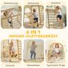 6 in 1 Kids Climbing Frame with Slide, Monkey Bars, Gymnastics Rings, Ladder, Climbing Net, for 3-6 Years, Natural Tone