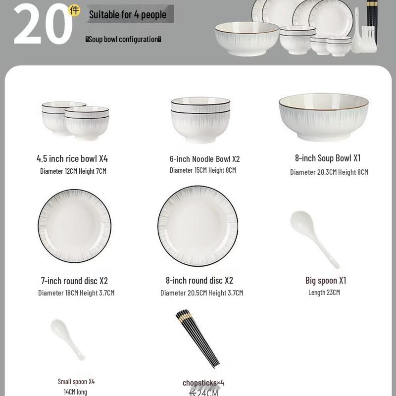 20-Piece Bone China Dinnerware Set for 4