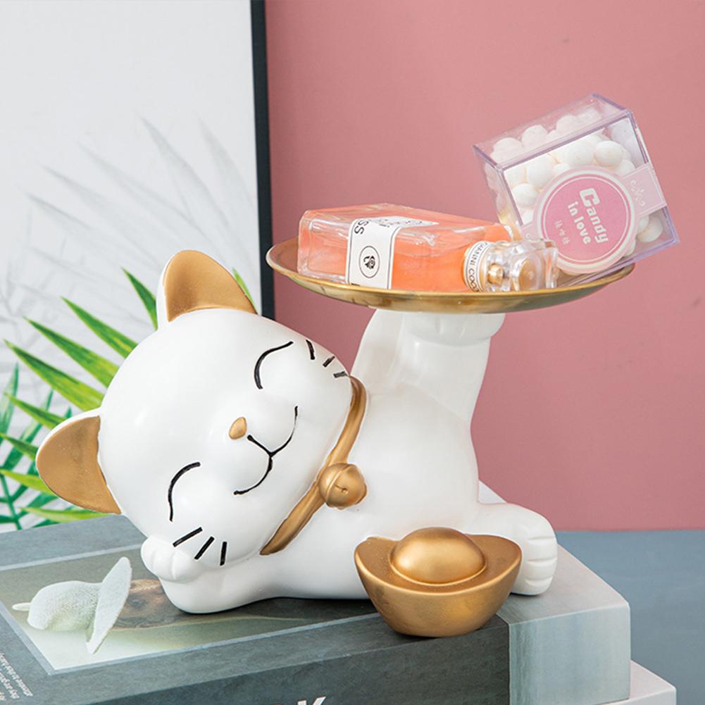 Resin Cat Statue Desk Keys Holder Tray Living Room Decor Sculpture Storage Key Holder Office Desk Decoration for Entryway Table