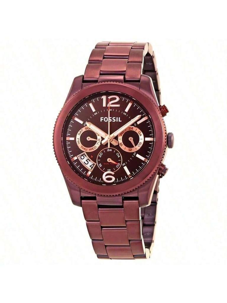 Brown Stainless Steel 3-Eye Multi-Function Week & Date Business & Leisure Quartz Watch Waterproof for Women ES4110