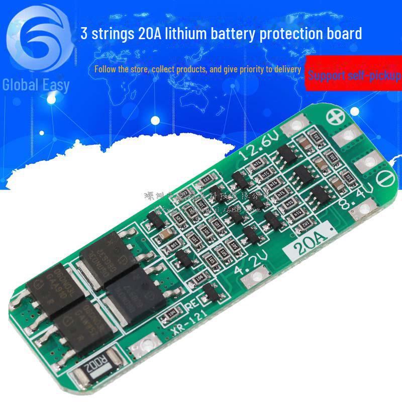 18650 Lithium Battery Charging Protection Board for Electric Drill with 20A Current, 3 Strings at 11.1V, 12V, 12.6V.