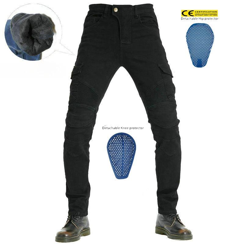 New Product Motorcycle Jeans Men's Winter Fleece Cycling Pants Multi-Bag Motorcycle Cargo Pants Silicone Protector