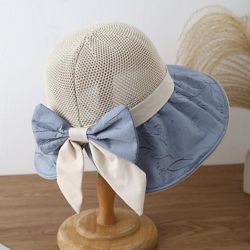 New Summer Women's UV Protection Seaside Breathable Sun Hat Bow Mesh Big Eaves Bucket Hat Sun Hat