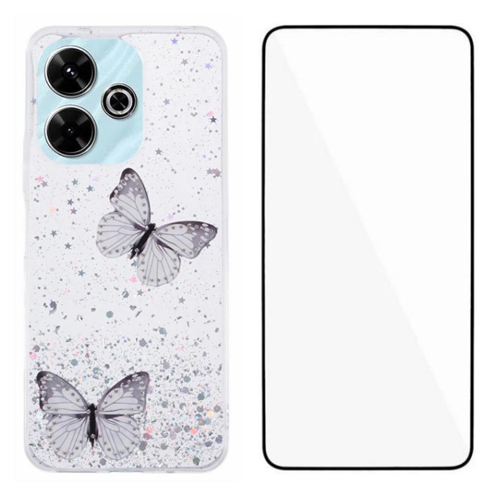 WANLONFENG AW Series for Xiaomi Redmi 13 5G/4G Case with Screen Film TPU Phone Cover PVC Butterfly Epoxy