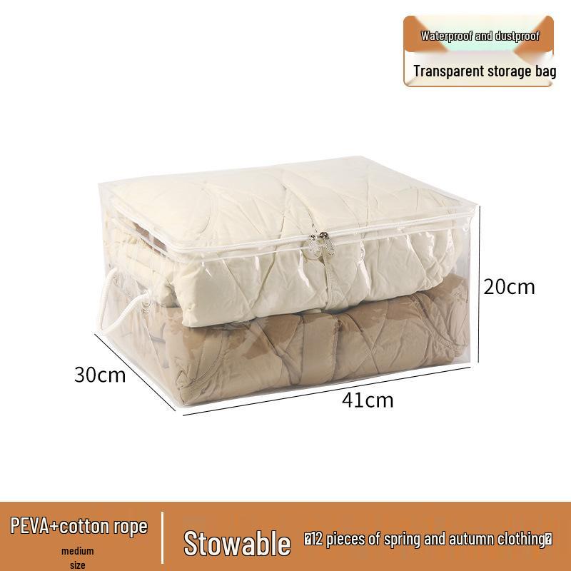Large Capacity Portable Quilt Storage Bag - Dustproof, Transparent, with Handles for Clothes and Pants