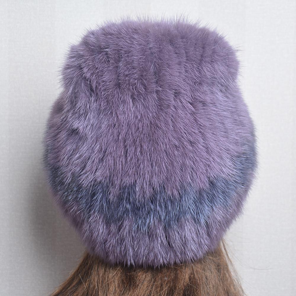 Genuine Real Natural Knitted Mink Fur Hat Luxury Women Handmade Knit Fashion Winter Warm Headwear Beanies Cap