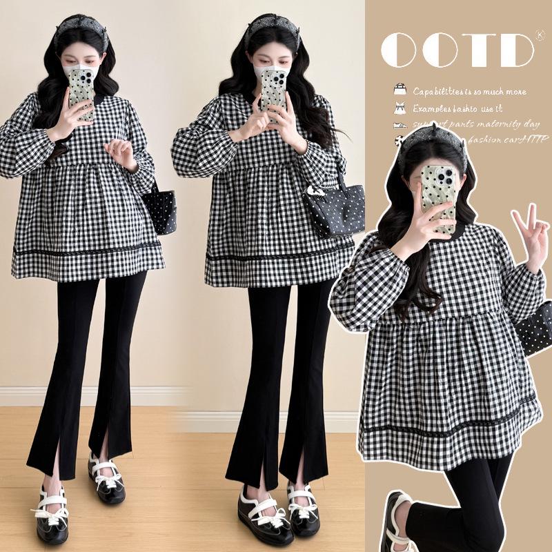 Autumn 2025 Maternity Bow Lace Long Sleeve Blouse Large